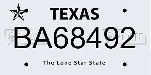 BA68492 Texas License Plate