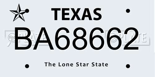 BA68662 Texas License Plate