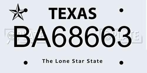 BA68663 Texas License Plate