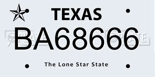BA68666 Texas License Plate