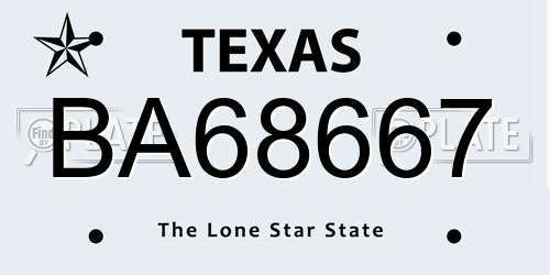 BA68667 Texas License Plate
