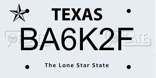 BA6K2F Texas License Plate