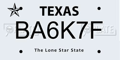 BA6K7F Texas License Plate