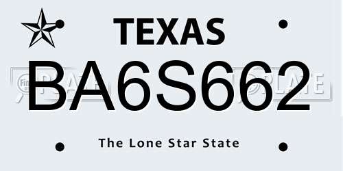 BA6S662 Texas License Plate