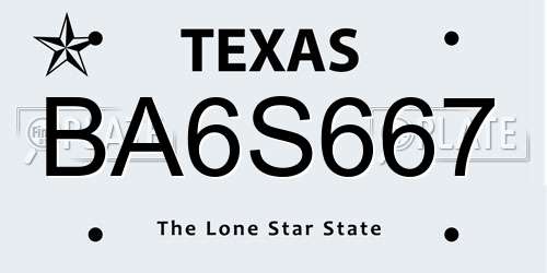 BA6S667 Texas License Plate