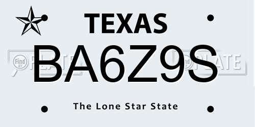 BA6Z9S Texas License Plate