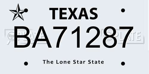 BA71287 Texas License Plate