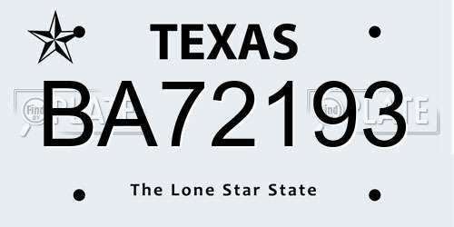 BA72193 Texas License Plate