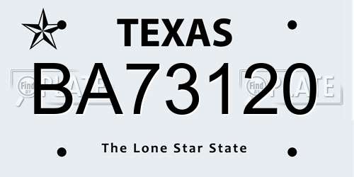 BA73120 Texas License Plate