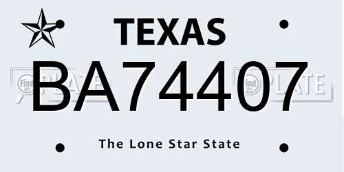 BA74407 Texas License Plate