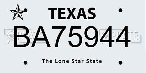 BA75944 Texas License Plate