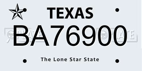BA76900 Texas License Plate