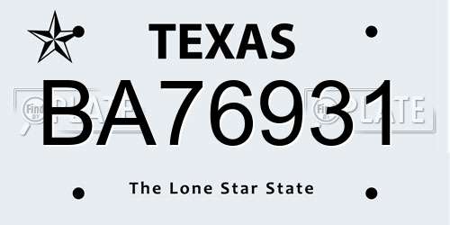 BA76931 Texas License Plate