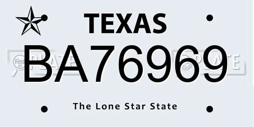 BA76969 Texas License Plate