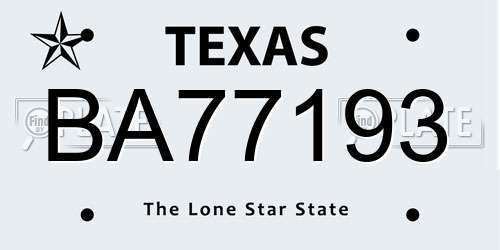 BA77193 Texas License Plate