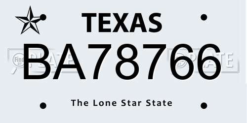 BA78766 Texas License Plate