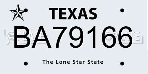 BA79166 Texas License Plate