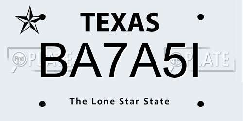 BA7A5I Texas License Plate