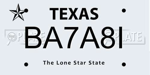 BA7A8I Texas License Plate