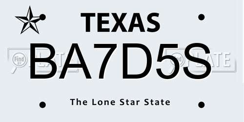 BA7D5S Texas License Plate