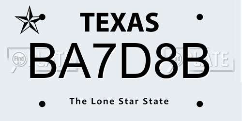 BA7D8B Texas License Plate