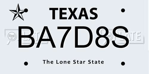 BA7D8S Texas License Plate