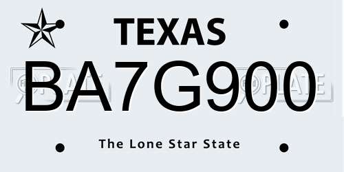 BA7G900 Texas License Plate