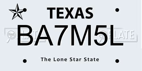 BA7M5L Texas License Plate