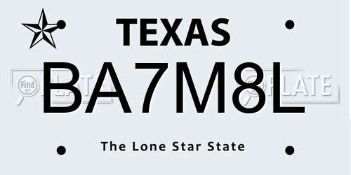 BA7M8L Texas License Plate