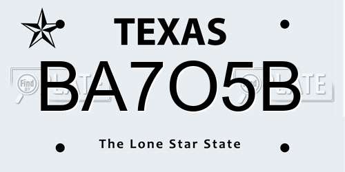 BA7O5B Texas License Plate
