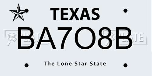BA7O8B Texas License Plate