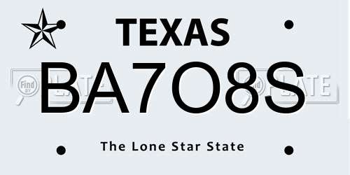 BA7O8S Texas License Plate