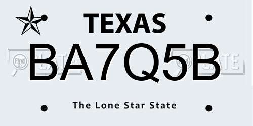 BA7Q5B Texas License Plate