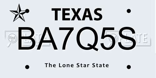 BA7Q5S Texas License Plate