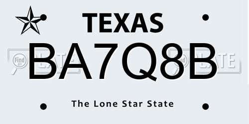 BA7Q8B Texas License Plate