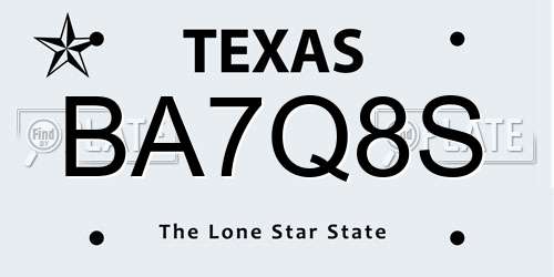 BA7Q8S Texas License Plate