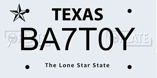 BA7T0Y Texas License Plate