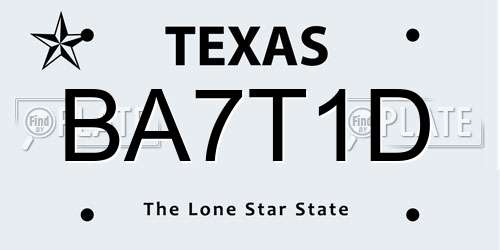 BA7T1D Texas License Plate
