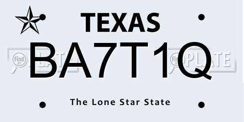 BA7T1Q Texas License Plate