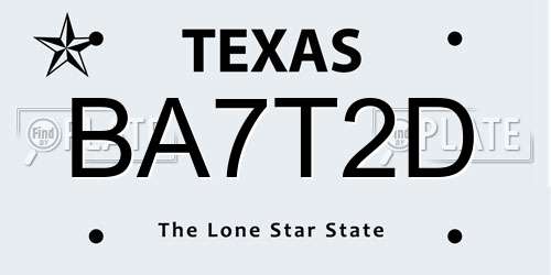 BA7T2D Texas License Plate