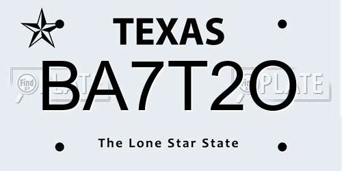 BA7T2O Texas License Plate