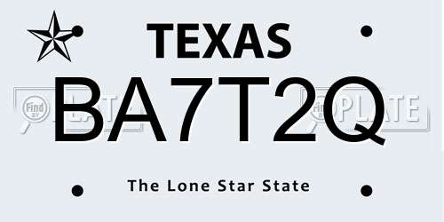 BA7T2Q Texas License Plate