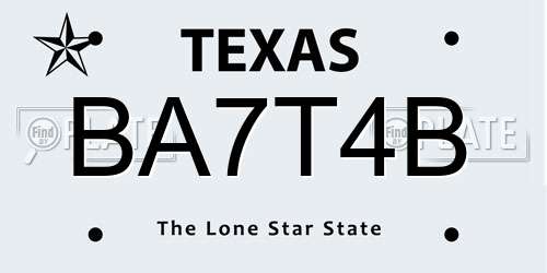 BA7T4B Texas License Plate