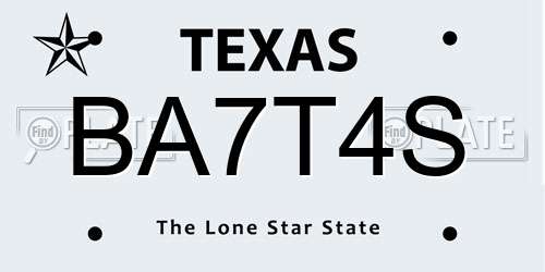 BA7T4S Texas License Plate