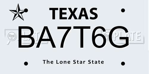 BA7T6G Texas License Plate