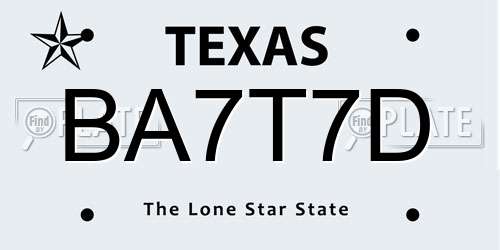 BA7T7D Texas License Plate