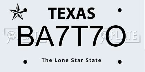 BA7T7O Texas License Plate