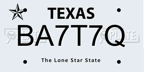 BA7T7Q Texas License Plate