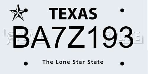 BA7Z193 Texas License Plate
