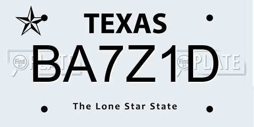 BA7Z1D Texas License Plate
